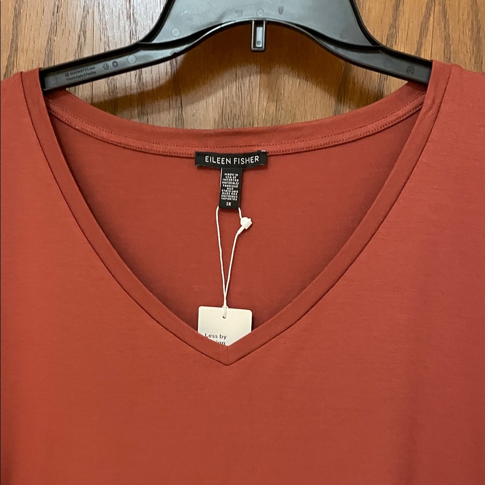 EILEEN FISHER NWT Women’s Size 3X Rust V-Neck short sleeve top - Picture 4 of 7
